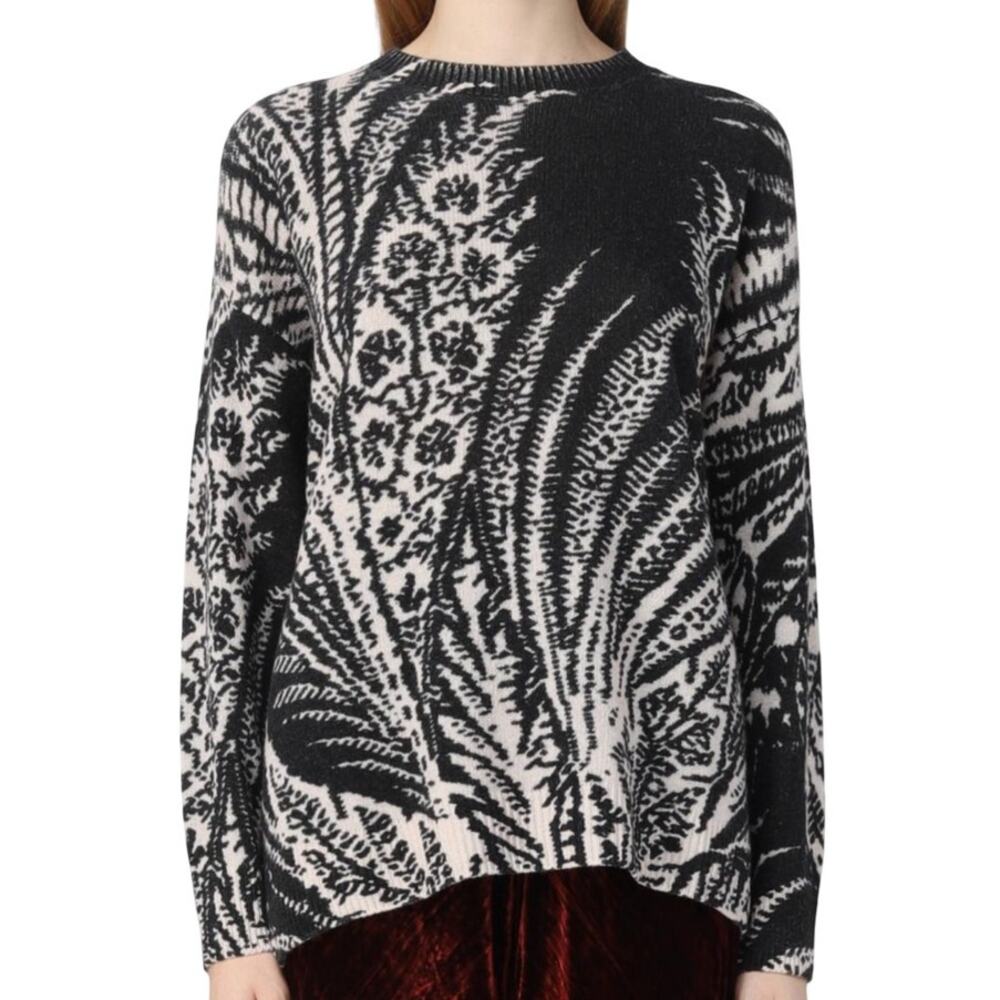 Etro Brown Cream Foliage Floral Oversize Coated Wool Sweater sz 40 / M Designer